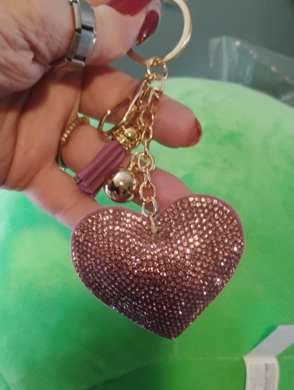 Light Purple Rhinestone Heart Bag Charm/Keychain with Gold Hardware -